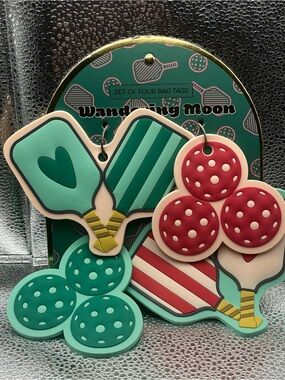 Set Of 4 Silicon, Wandering Moon, Pickleball Luggage Tags